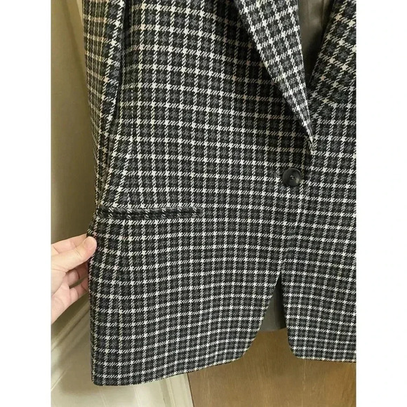 Vintage Rena Rowan For Saville Wool Plaid Houndstooth Blazer Black/Beige Button - Picture 4 of 8